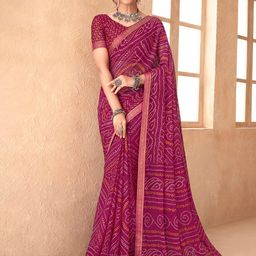 Anouk Magenta-Coloured Bandhani Printed Zari Detailed Pure Chiffon Saree-79