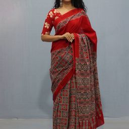 JAIPURI BLOCK PRINT Floral Printed Pure Cotton Bandhani Saree-image-40