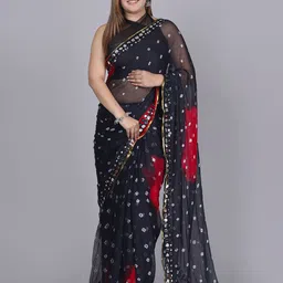 VL SAREES Bandhani Printed Mirror Work Bandhani Saree-picture-43