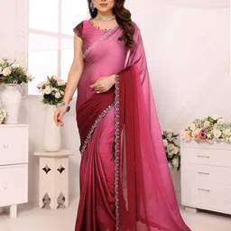 The Textile Hub Ombre Beads and Stones Pure Silk Saree-image-70