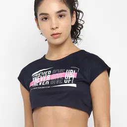 OFF LIMITS Women Navy Blue Typography Printed Slim Fit T-shirt-image-58