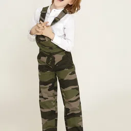 Cherry Crumble Kids Green Camouflage Printed Dungaree-image-43