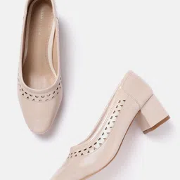 Van Heusen Solid Block Heeled Pumps with Laser Cuts image 1