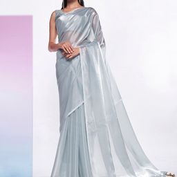 Mitera Silver Organza Saree with Sequinned Blouse-picture-24