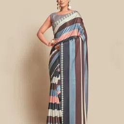 P D Silk Mills Striped Printed Pure Crepe Saree-picture-14
