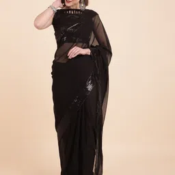 Sangria Black Sequinned Pure Georgette Saree-picture-49