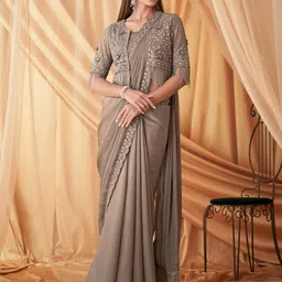 Mitera Beads & Stones Embellished Pure Georgette Saree with Jacket with Blouse-29
