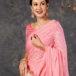 KALINI Striped Pure Georgette Saree With Sequinned Blouse-picture-35