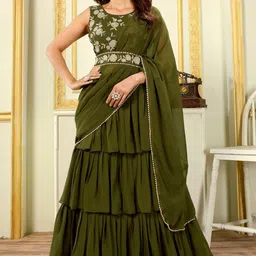 PATLANI STYLE Georgette Ready to Wear Saree with Embroidered Belt and Stitched Blouse-21