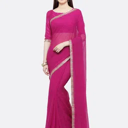 Shaily Pink Saree With Embellished Border-image-92