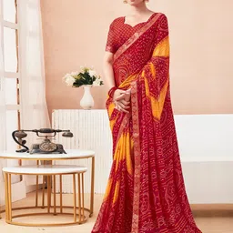 KALINI Bandhani Pure Chiffon  Saree-14