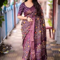 Mitera Purple Kalamkari Printed Zari Woven Design Saree-picture-44