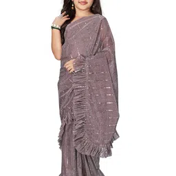LOOKS AND LIKES Girls Embellished Ruffle Ready to Wear Saree-20