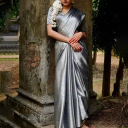 HUTS AND LOOMS Ethnic Solid Tissue Saree-image-14