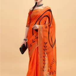 Sangria Abstract Printed Pure Linen Saree-picture-7