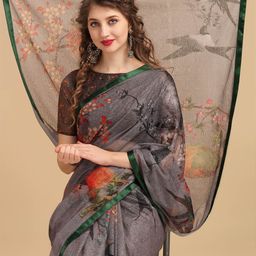 Sangria Grey & Green Floral Lace Saree-22