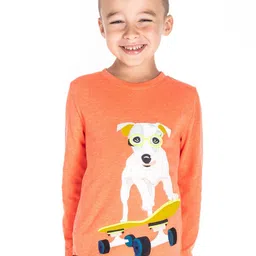 Cherry Crumble Boys Orange Printed Extended Sleeves T-shirt-image-62