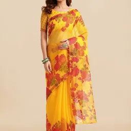 MIRCHI FASHION Yellow & Red Floral Printed Saree-picture-9