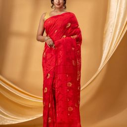 DESH BIDESH Floral Woven Design Pure Cotton Jamdani Saree-image-64