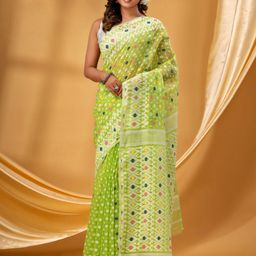 DESH BIDESH Ethnic Motifs Woven DesignPure Cotton Jamdani Saree-picture-4