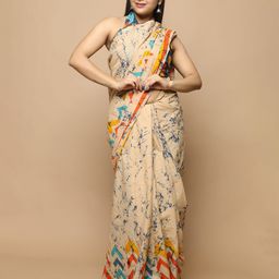 Sanganeri Print Batik Pure Cotton Ikat Saree-image-55
