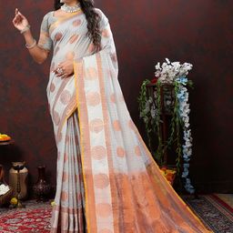 NIWAA Ethnic Motifs Woven Design Zari Chanderi Saree-image-92