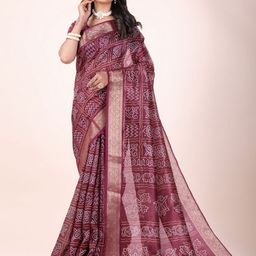 Sitanjali Bandhni Print Zari Woven Chanderi Saree-image-90