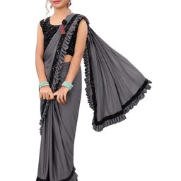 Dhyey Fashion Girls Embellished Sequinned Detailed Lycra Saree-picture-58