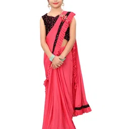 Dhyey Fashion Girls Embellished Sequinned Detailed Lycra Saree-picture-14