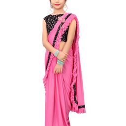 Dhyey Fashion Girls Embellished Sequinned Detailed Lycra Saree-picture-12