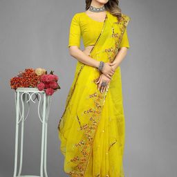 BARKIYA CREATION Embellished Beads & Stones Net Saree-image-36