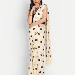 BUTA BUTI Beige & Black Floral Printed Pure Cotton Saree-picture-15