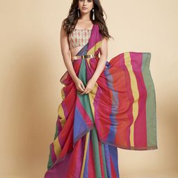 Sangria Multicolour Striped Saree-image-8