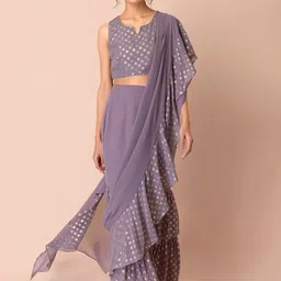 INDYA Women Purple & Gold-Toned Ethnic Motifs Saree-image-81