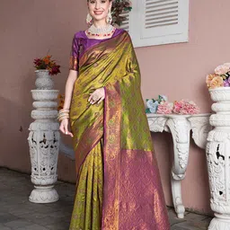 Anouk Green Ethnic Motifs Woven Design Zari Art Silk Kanjeevaram Saree-image-21