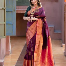Quelea Ethnic Motifs Woven Design Zari Pure Silk Kanjeevaram Saree-picture-22