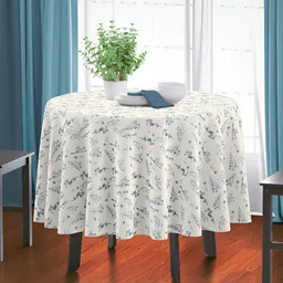 HOME COLORS.IN Off White Floral Cotton Round 4-Seater Table Cover-57