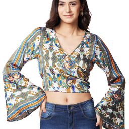 IZEL Women Ethnic Motifs Printed Wrap Crop Top-picture-30