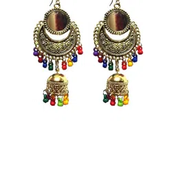 ZURIKRISHA Gold-Plated Ghungroo Studded Dome Shaped Jhumkas-image-7