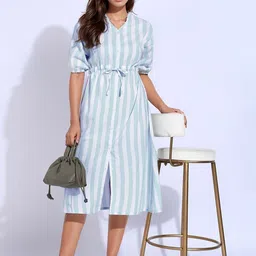all about you Women Striped Puff Sleeves Shirt Dress-image-98