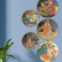THE QUIRKY HOME Brown & Green 5 Pieces Printed Ceramic Wall Plates-image-37