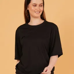 Kushi Flyer Women Solid Round Neck Cotton Oversized T-shirt-picture-35