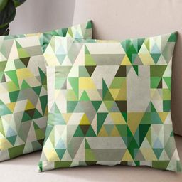 Aura Green & Grey Set of 2 Abstract Square Cushion Covers-1