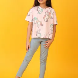 Anthrilo Girls Printed T-shirt with Leggings-38