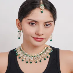 Divisha Gold-Plated Stone-Studded & Beaded Jewellery Set-image-29