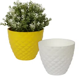 Kuber Industries White & Yellow 2 Pieces Textured Flower Pots Planters-image-74