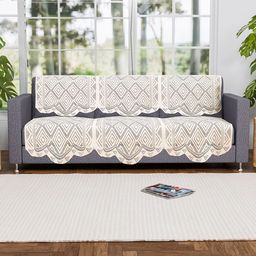 Kuber Industries Cream-Coloured Set of 6 Self Design Cotton 3 Seater Sofa Covers-18