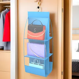 Aura Blue & Transparent 6 Pocket Hanger Storage Hanging Organisers-10