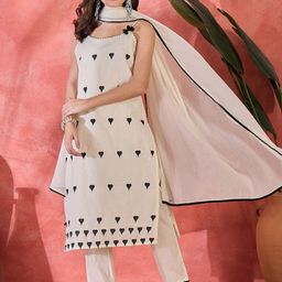 Sangria Embroidered Pure Cotton Shoulder Straps Straight Kurta With Trousers & Dupatta-image-74