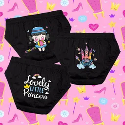 NUSYL Girls Pack Of 3 Little Princess Text Printed Pure Cotton Basic Briefs NUGCBRFPO3.005-image-74